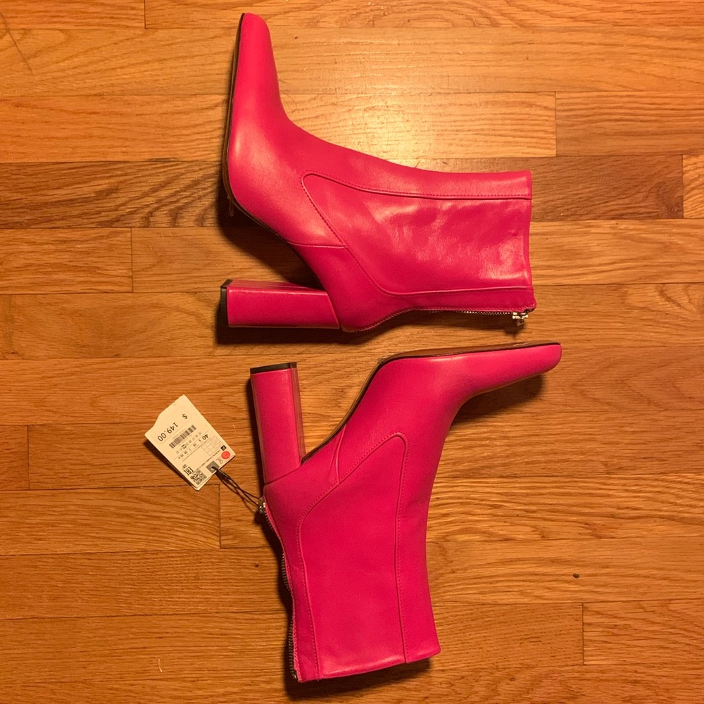Zara hot pink leather bootie